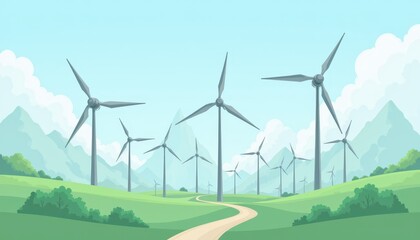 Fototapeta premium Harnessing sustainable energy, wind turbines in a verdant landscape powering green future