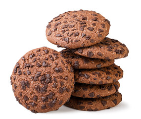 Stack of chocolate chip cookies on a white background. Isolated