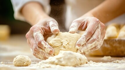 Fototapeta premium Hands kneading dough