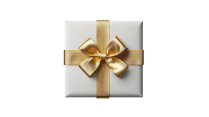 Elegant white gift box adorned with a luxurious golden ribbon ready for a special celebration.