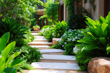 Serene Garden Pathway Luxurious Landscaping Design Inspiration