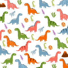 colorful cute Brontosaurus seamless pattern illustration ghrapic design for kids apparel