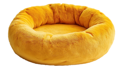 Cozy bright yellow pet bed inviting pets for a comfortable nap and relaxation amid a cheerful and warm atmosphere.