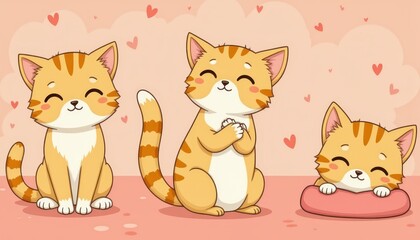 Naklejka premium Cute cat couple cartoon, a heartwarming illustration of feline love and affection