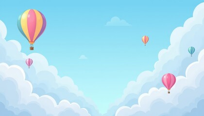 Naklejka premium Spectacular display of colorful balloons floating gracefully across a vibrant blue sky