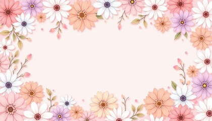 Fototapeta premium Exquisite pink and white floral frame, a decorative border for spring celebrations