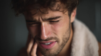 Fototapeta premium Portrait of young man with tooth pain.