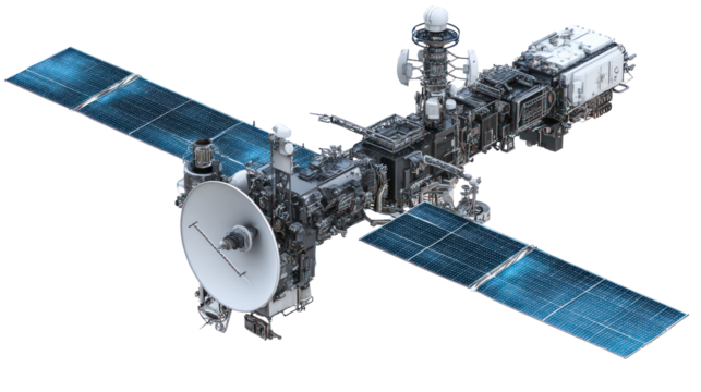  High-resolution digital TV broadcast satellite dish on transparent background