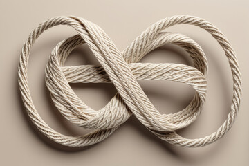 A close-up of a rope knot on a neutral beige background