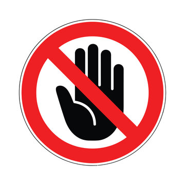 no entry sign with red circle and diagonal line over hand symbol indicating restricted access, prohibition, or unauthorized zone
