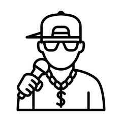 Vector illustration of rapper singer holding microphone icon. Editable stroke.