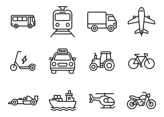 Vector illustration of various transport icons. Editable stroke.