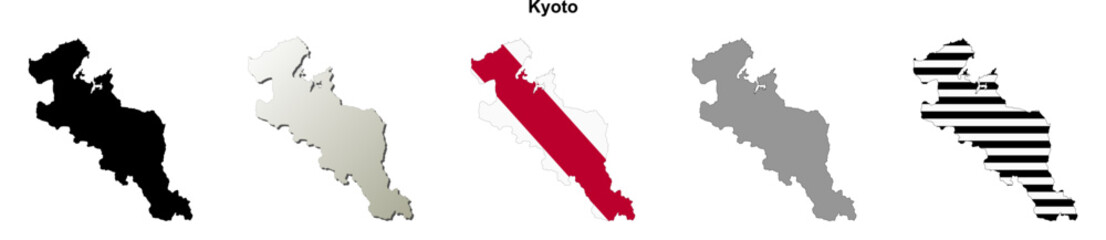 Kyoto prefecture blank outline map set