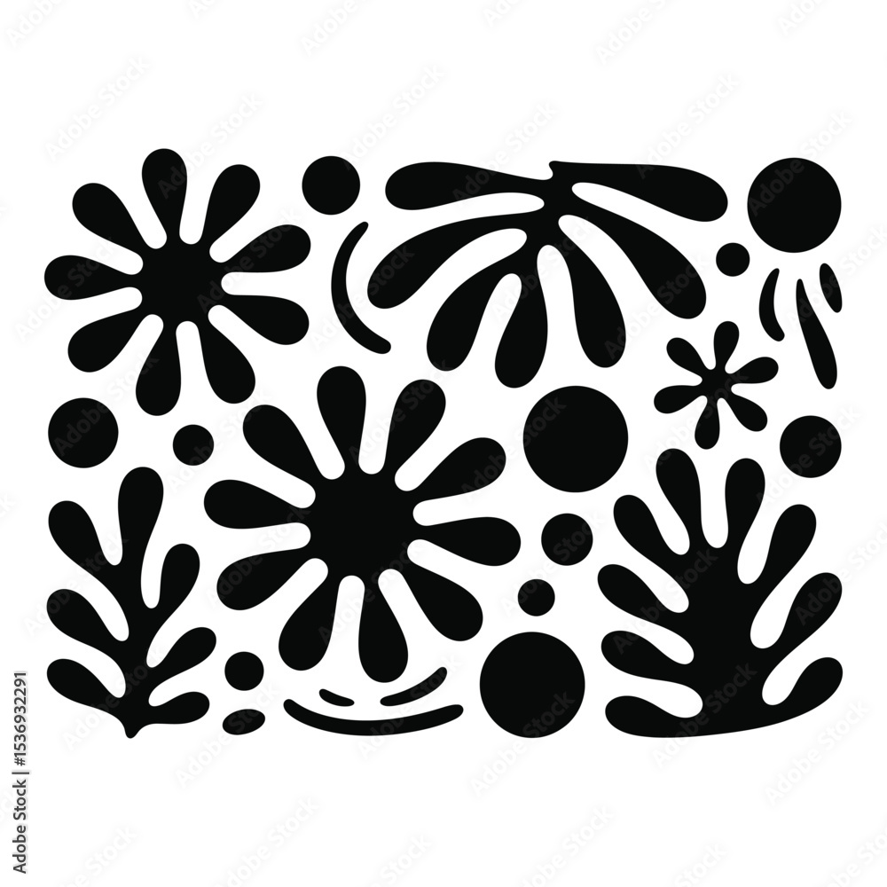 Aufkleber black abstract shapes create a modern pattern isolated on white background