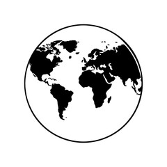 A black and white illustration of a world map inside of a circular border line art