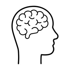 Outline of a head with a brain inside representing intelligence and thought process