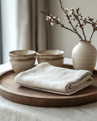 Elegant Table Setting With Linen Napkin and Ceramic Tableware