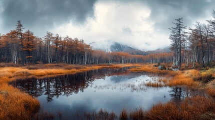 Fototapeta premium Panoramic autumn landscape of the Hakkoda Mountains
