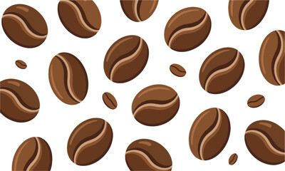 Vector illustration featuring a scattered arrangement of roasted coffee beans,  elliptical shapes, slightly asymmetrical for realism, easily scalable and editable.