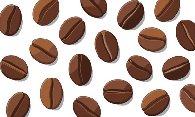 Vector illustration featuring a scattered arrangement of roasted coffee beans,  elliptical shapes, slightly asymmetrical for realism, easily scalable and editable.