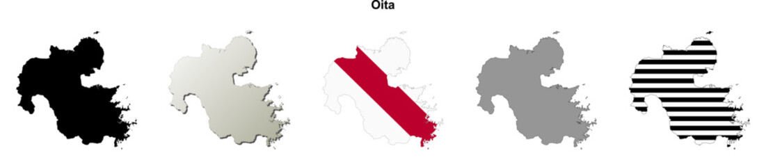 Obraz premium Oita prefecture blank outline map set