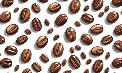 Vector illustration featuring a scattered arrangement of roasted coffee beans,  elliptical shapes, slightly asymmetrical for realism, easily scalable and editable.