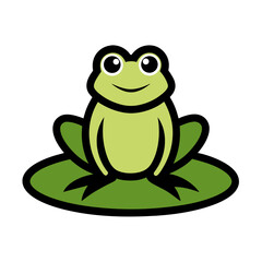 Obraz premium Flat color clipart of a frog sitting on a lily pad vector illustration on white background