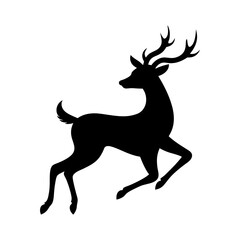 Fototapeta premium Black silhouette of leaping deer on white background vector illustration