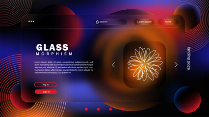 Glass morphism landing page with neon elements and UI design