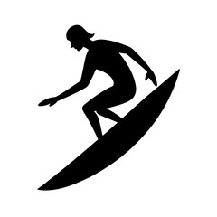 Black silhouette of surfer on white background vector illustration