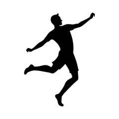 Black silhouette of soccer player kicking on white background vector illustration