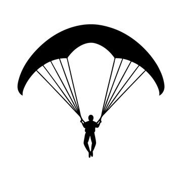 Black silhouette of paraglider in the sky on white background vector illustration