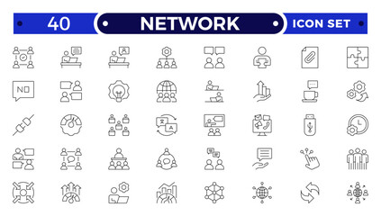 Network and People Outline icon set. Containing group, family, human, team, community, friends, population and more.