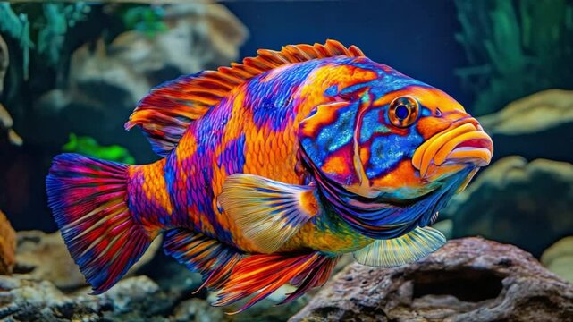 vibrant exotic fish with multicolored patterns, vibrant exotic fish with multicolor scales and tropical underwater fish in coral reef environment, colorful tropical fish in coral reef environment