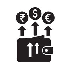 Wallet with Rising Currency Symbols Showing Global Financial Growth