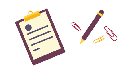 Clipboard Pen and Paperclips A Flat Vector Illustration for Office Supplies