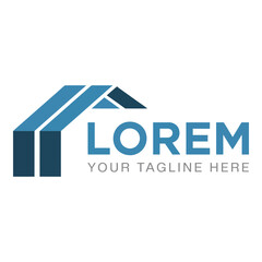 Blue house logo design isolated on white background for real estate