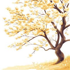 Obraz premium Cherry trees (sakura) light yellow blossoming on transparent background