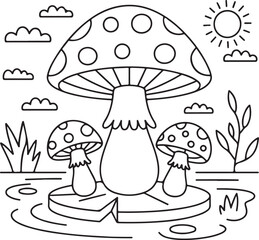 Whimsical mushroom coloring pages - perfect for nature lovers, kids' crafts, and art therapy. High-quality printable designs for creative projects and relaxation Art & Illustration