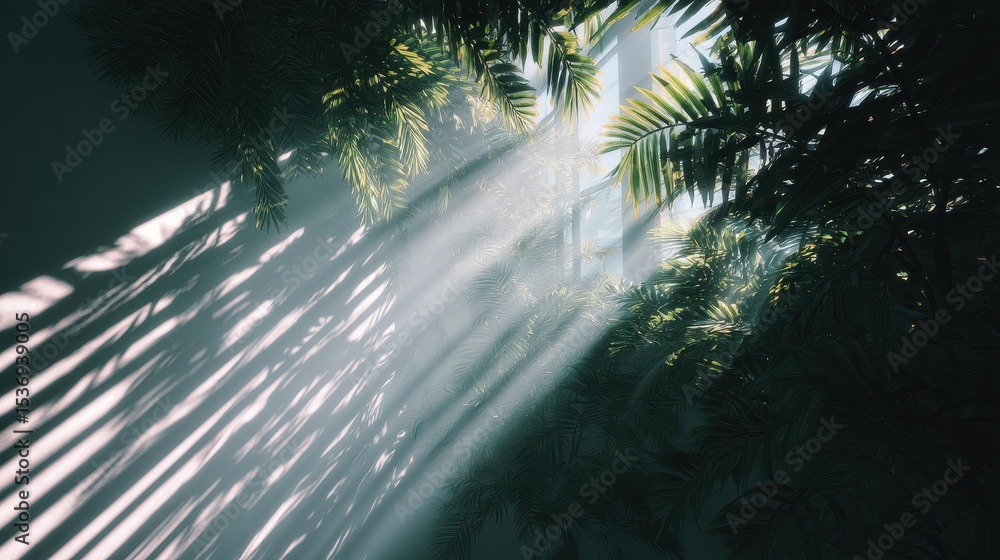 Poster light filters through leaves, creating a serene interplay of shadows and illumination in a natural s