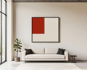 Galleryinspired interior with oversized color artwork and simple lines, bold elegant style