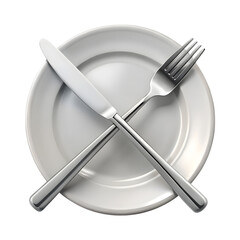 Plate with knife and fork crossed isolated on transparent background