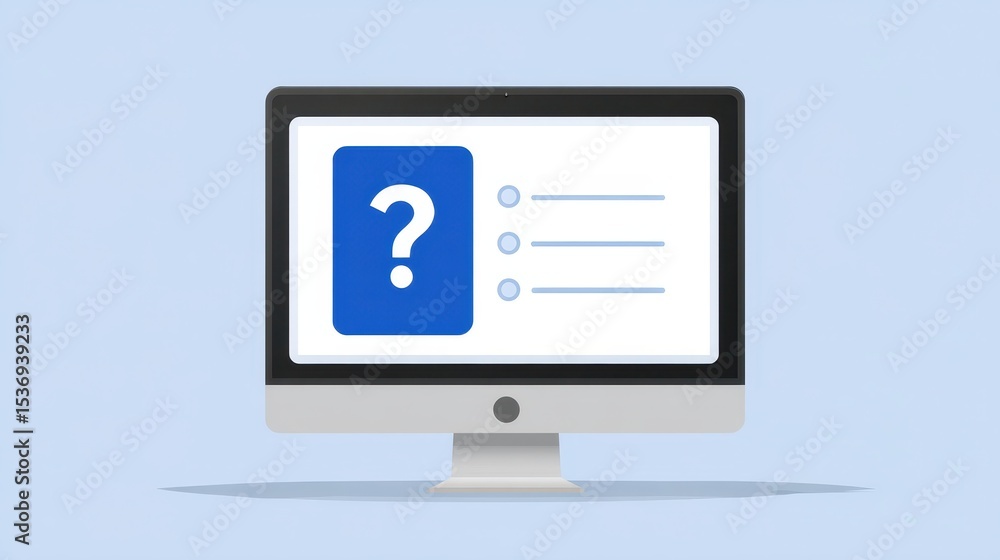 Poster a computer screen displays a blue question mark and checklist, symbolizing inquiry or support.
