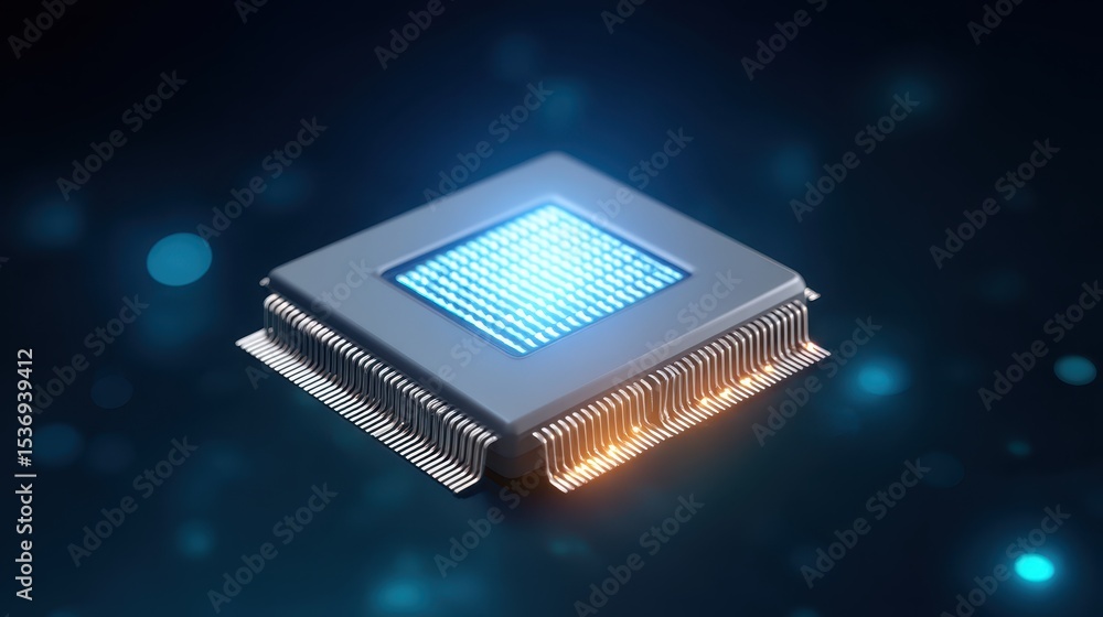 Aufkleber futuristic microchip with glowing elements on a dark background, symbolizing advanced technology and