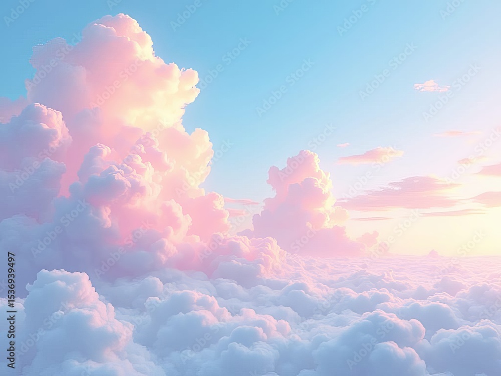 Wall mural beautiful sky background with tiny clouds. 3d render illustration.