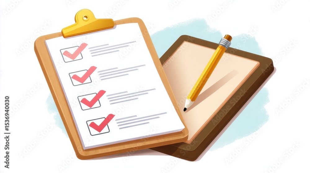 Aufkleber clipboard with a checklist and a notepad, symbolizing organization and task management.