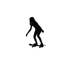 girl riding skateboard silhouette black on white background