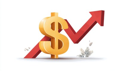 Obraz premium 3D illustration of a dollar sign with an upward arrow, symbolizing financial growth and investment trends.