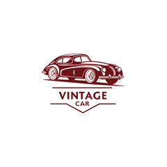 Fototapeta premium Elegant Vintage Car Logo Design in Maroon Color Scheme on White Background