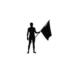 man holding flag standing silhouette on white background